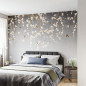 Preview: Schlafzimmer mit dem Motiv Design-Wandbespannung Blüten und Vögel als Designwandbespannung