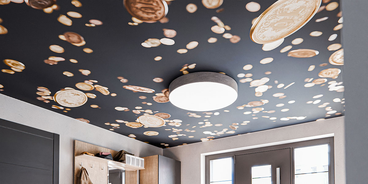 Beeindruckende Design Spanndecke mit goldenen Münzen in einem Flur